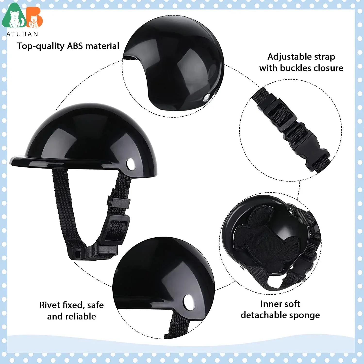 ATUBAN-Gafas de casco para perros pequeñas, protección UV, gafas de sol para perros y mascotas, sombrero de seguridad duro para motocicleta con ajustable - imagen 3