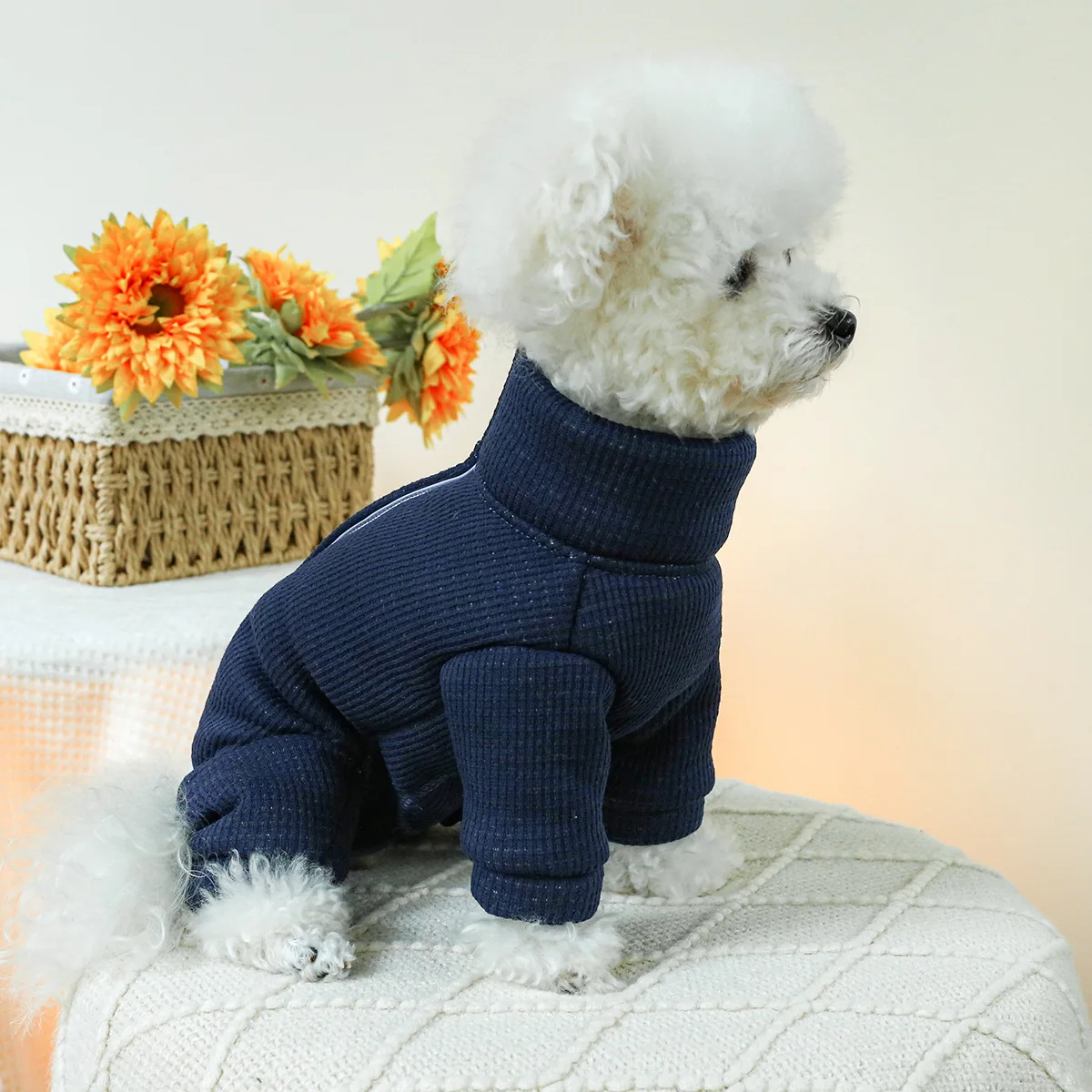 Mono de cobertura completa para perro, ropa gruesa de invierno para perros pequeños, pijamas con forro polar Sherpa, clima frío súper cálido - imagen 5