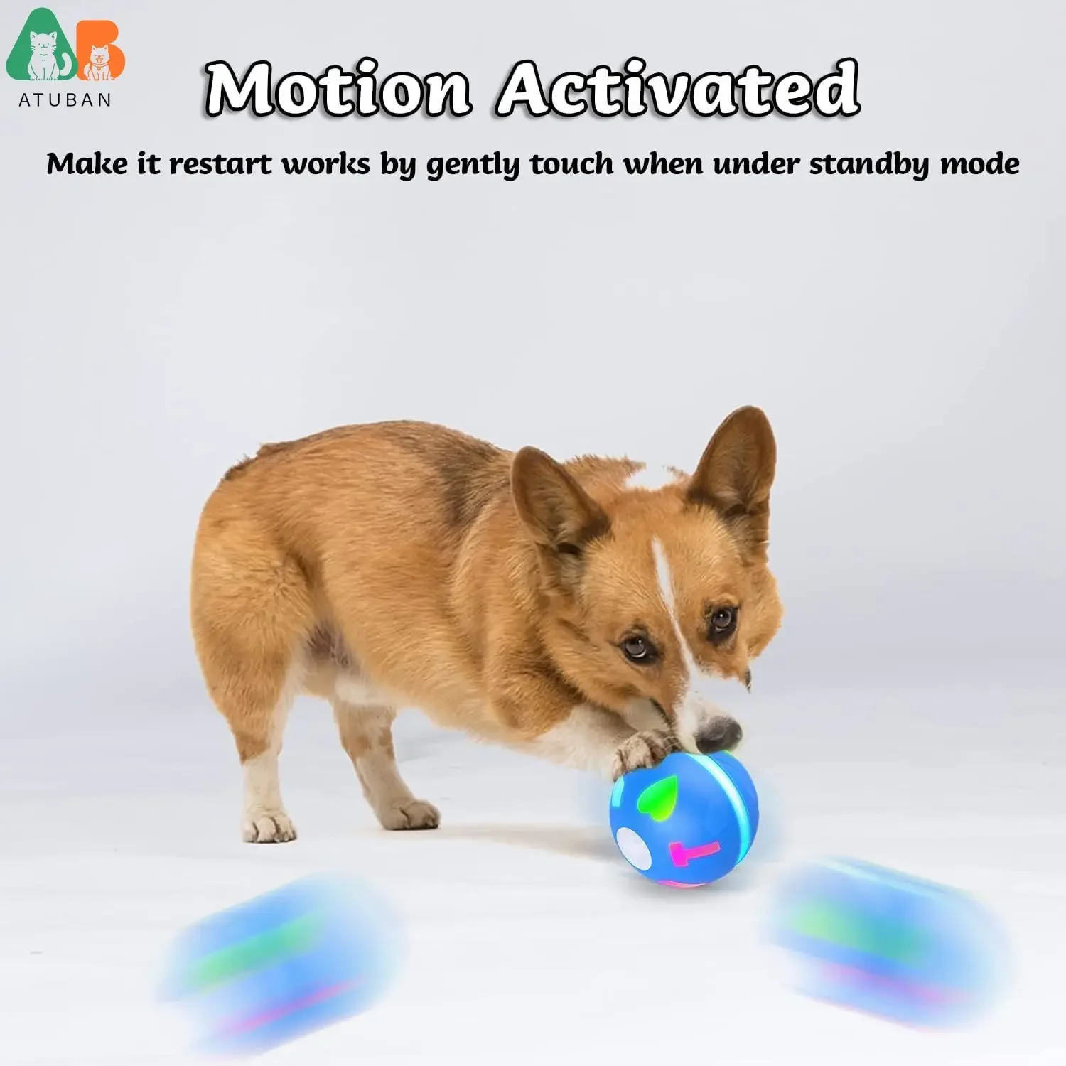 ATUBAN-pelota interactiva para perros pequeños y medianos, juguete para gatos de interior, con activación por movimiento, dos cuerdas para masticar - imagen 3