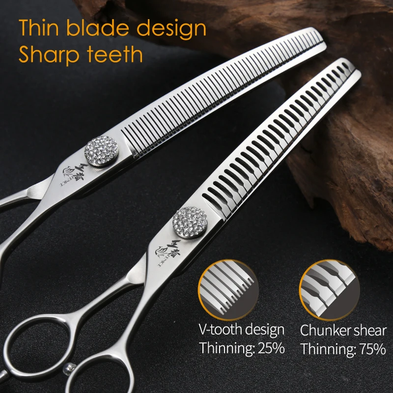 Tijeras de aseo para perros Fenice, tornillo de diamante, tijeras curvas de 7/7,5 pulgadas, tijeras más delgadas para tijeras de belleza para perros - imagen 5