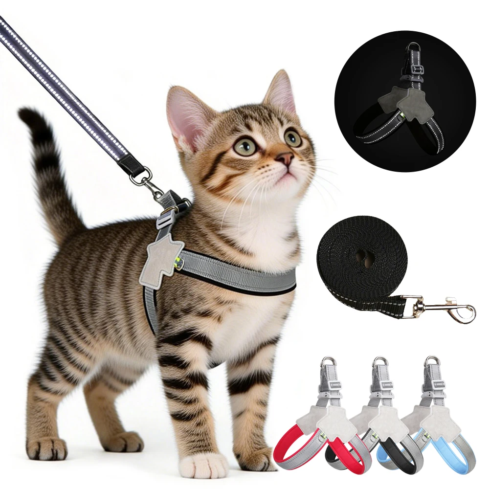 Arnés con correa reflectante para gatos y perros pequeños