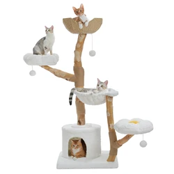 Torre rascador con poste sisal y cesta para gatos – Zona de juego y descanso