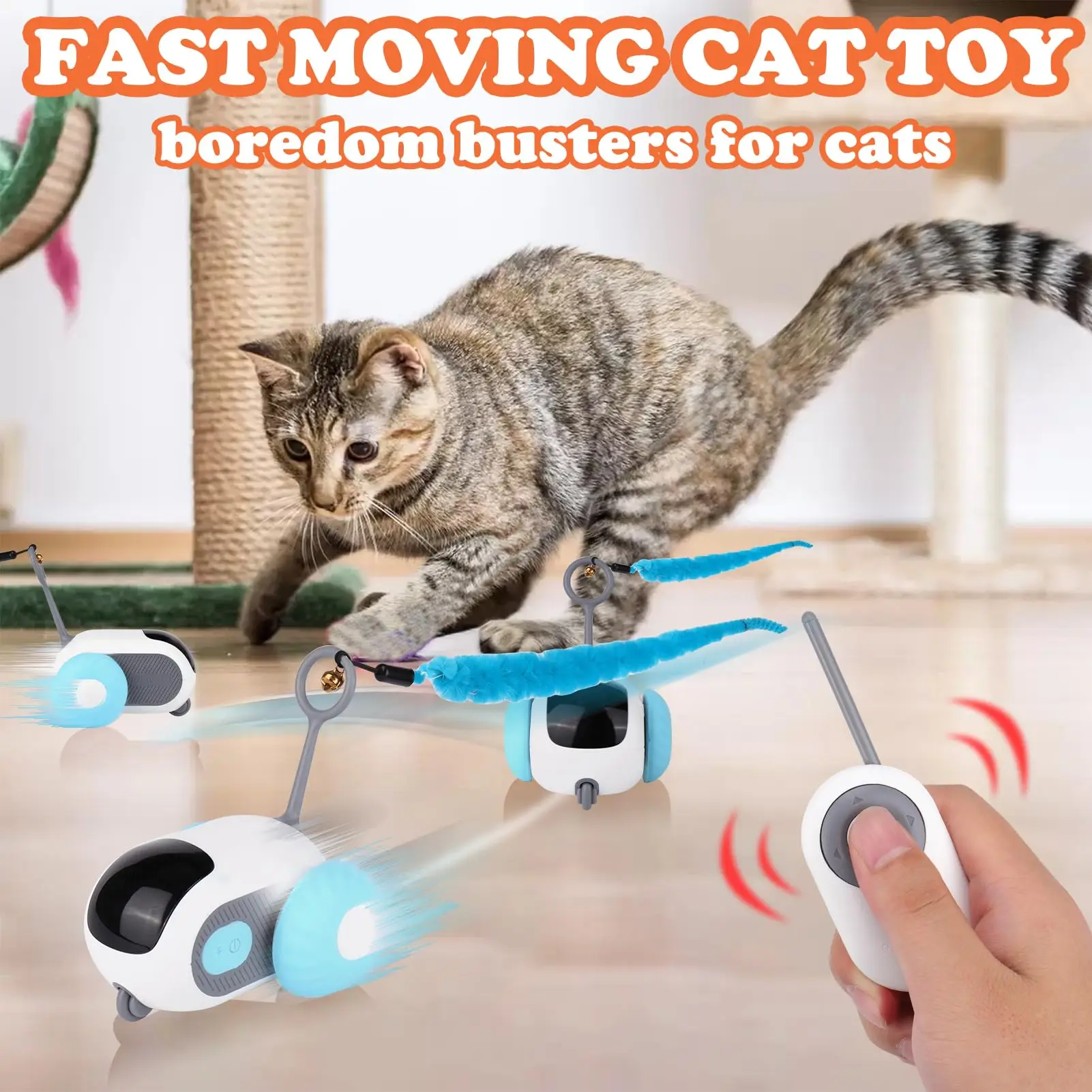 Coche de juguete para gatos con Control remoto inteligente, juguete interactivo para gatos rc, autojuego, rodante, movimiento automático para gatos de interior, bigotes, divertido juguete para gatos - imagen 3