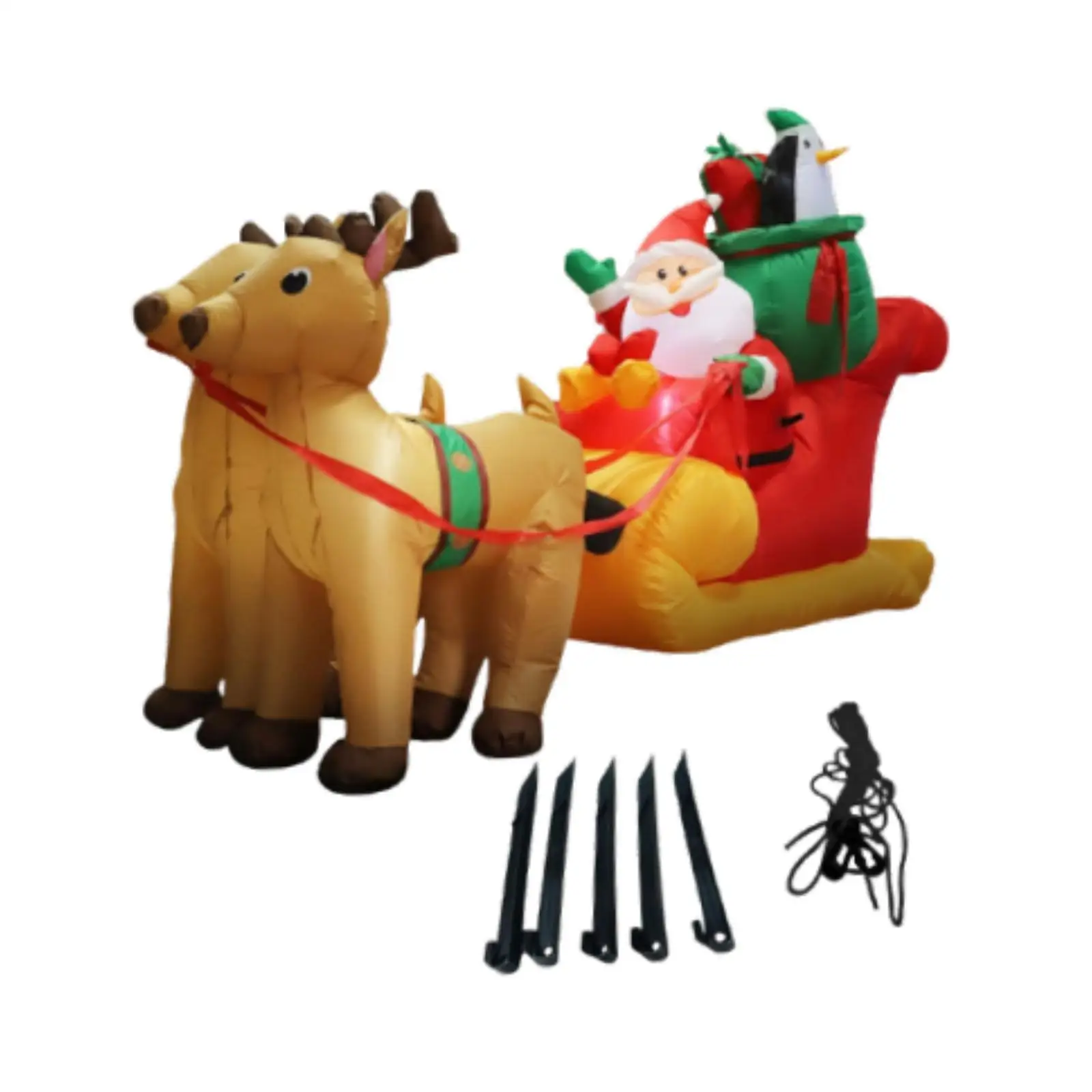 Inflatable Christmas Santa Reindeer Sled Inflatable Toy Prop LED Lights Xmas Yard Decor Outdoor Decoration for Garden Winter