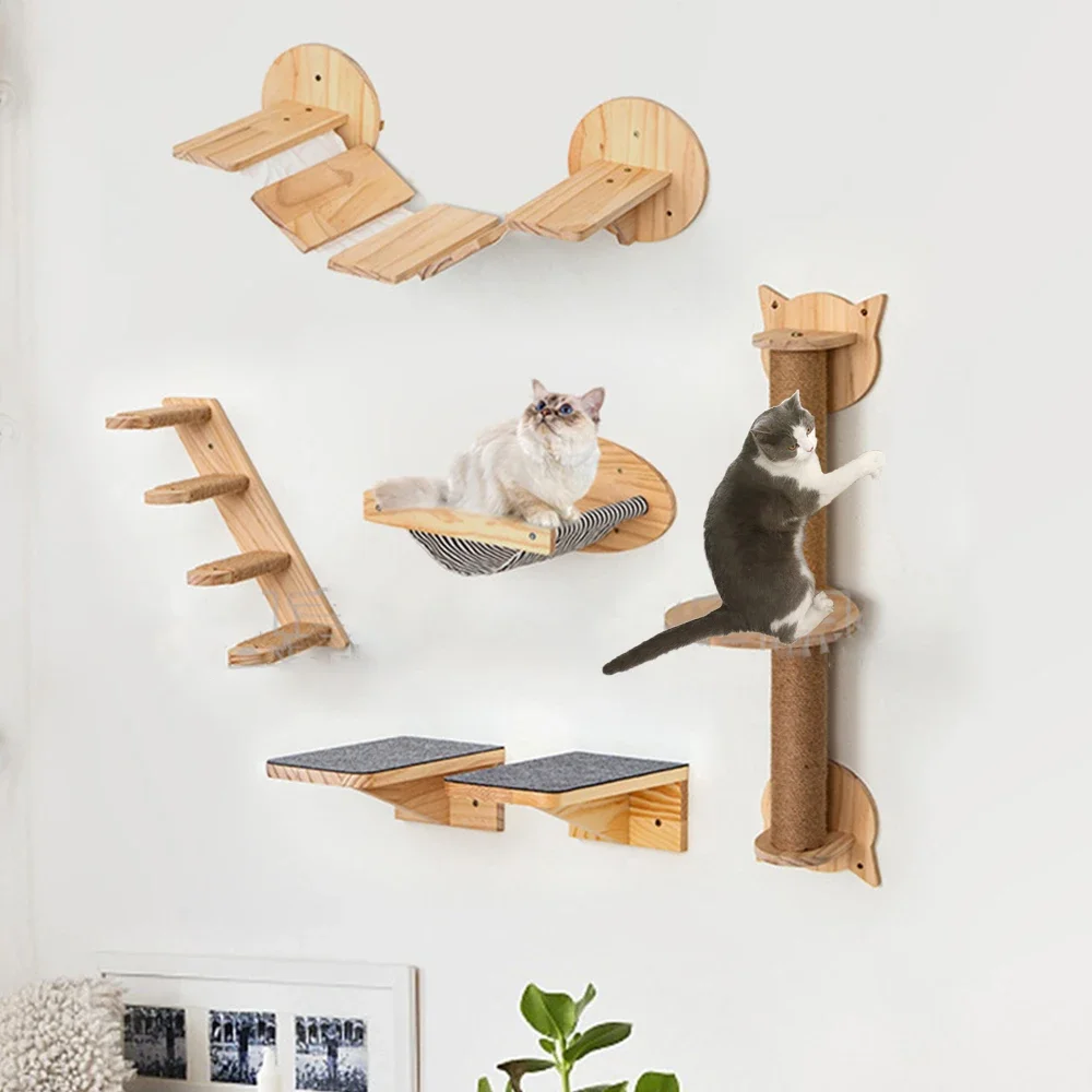 Estantes de escalada para gatos montados en la pared, casa para gatos, puente para gatos, hamaca para gatos con poste rascador y pedales o escalera para gatitos - imagen 5