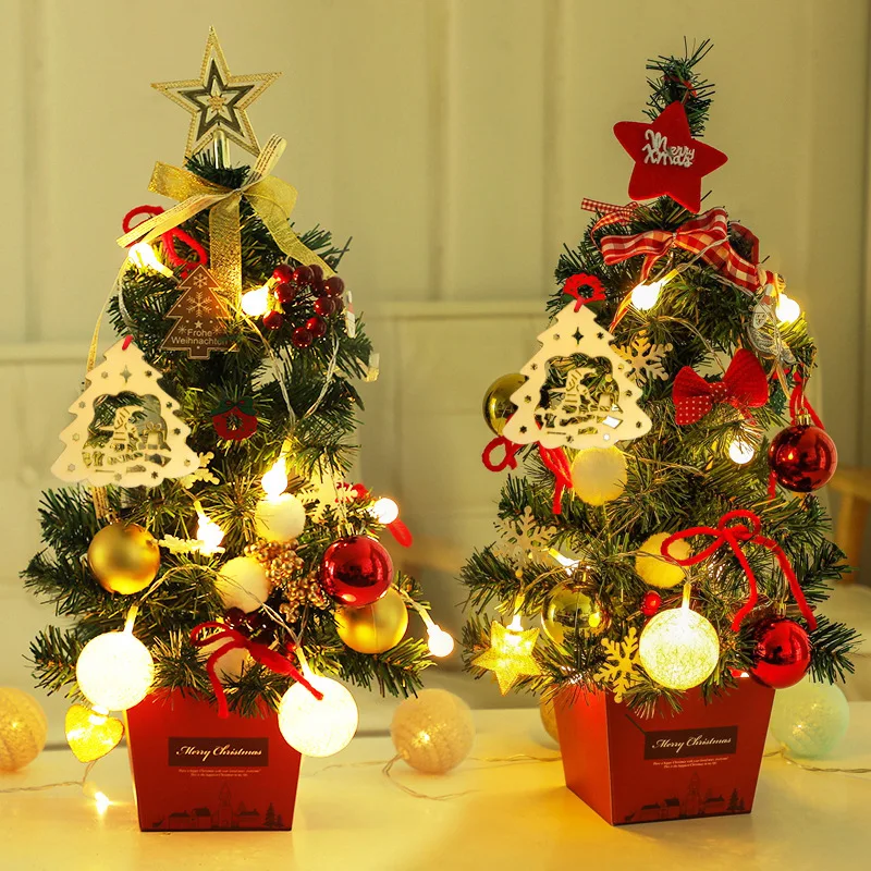 Juego de árbol de Navidad de 50cm, decoración de festivales de escritorio, hermoso árbol de Navidad con adornos de luz Led, decoración navideña para el hogar - imagen 3