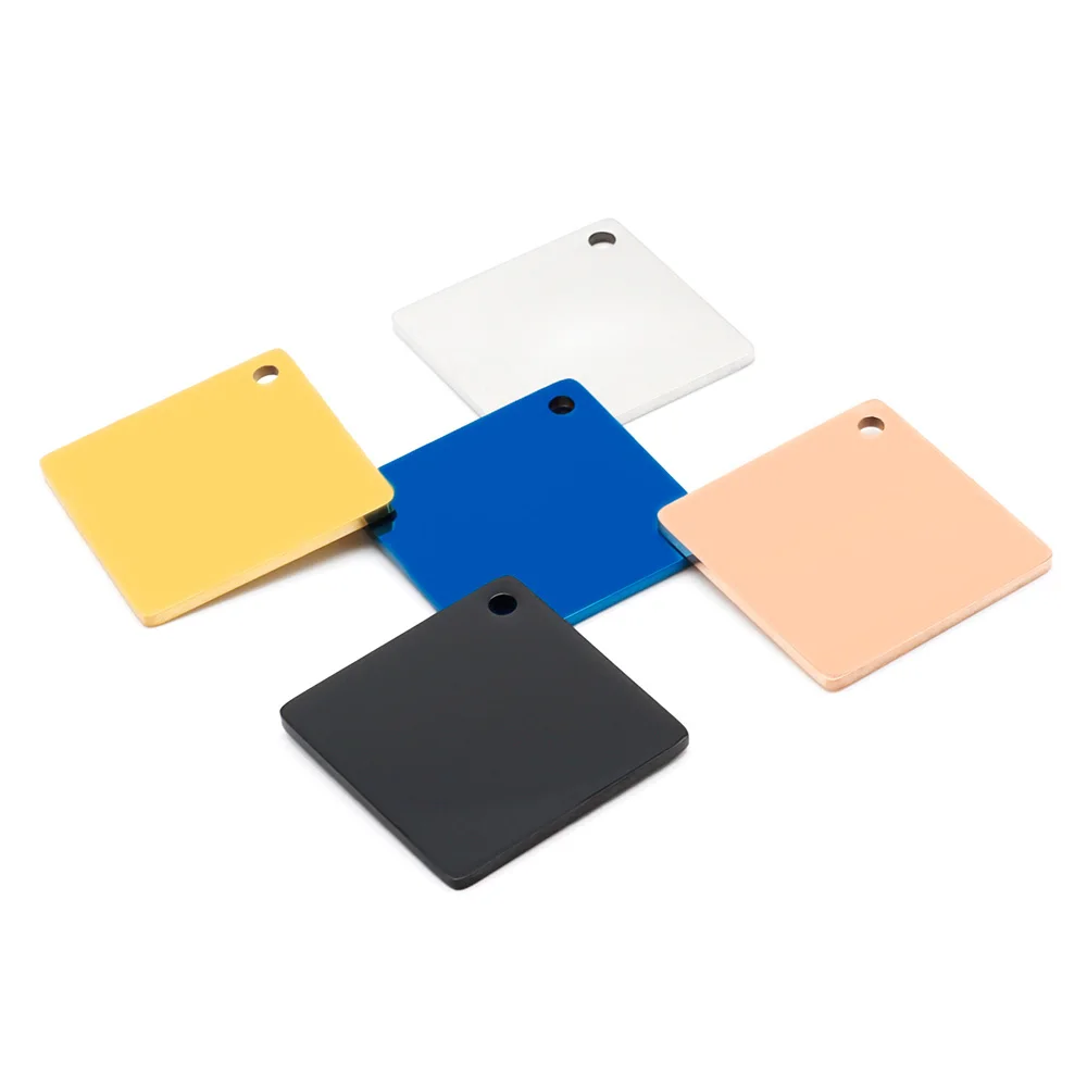 20 piezas cuadrado de acero inoxidable Multicolor, Collar de identificación en blanco para mascotas, etiqueta, llavero de identidad, colgante, Collar con personalidad para perro, accesorios - imagen 5