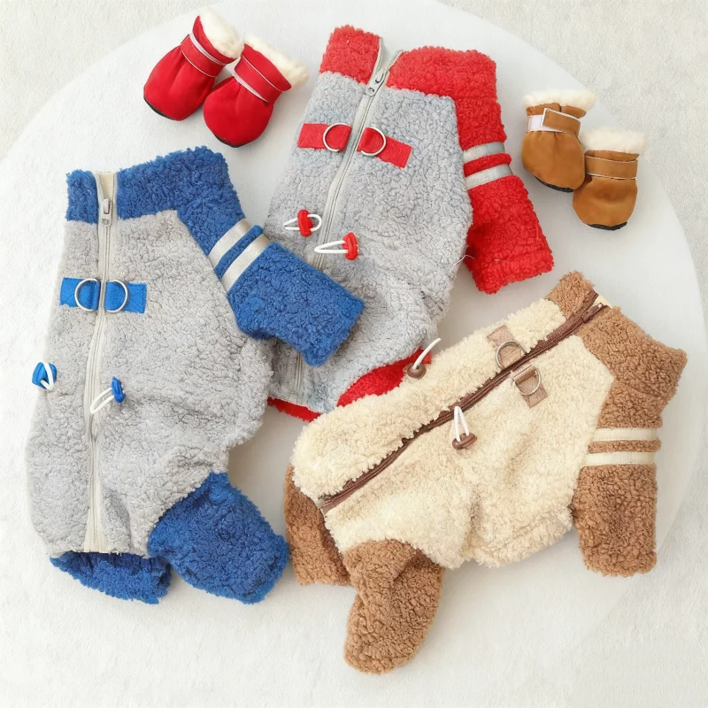 Monos de peluche para perros, chaqueta de invierno, ropa cálida para perros, peleles suaves y gruesos para cachorros, monos bonitos y sólidos para gatos, suministros para mascotas