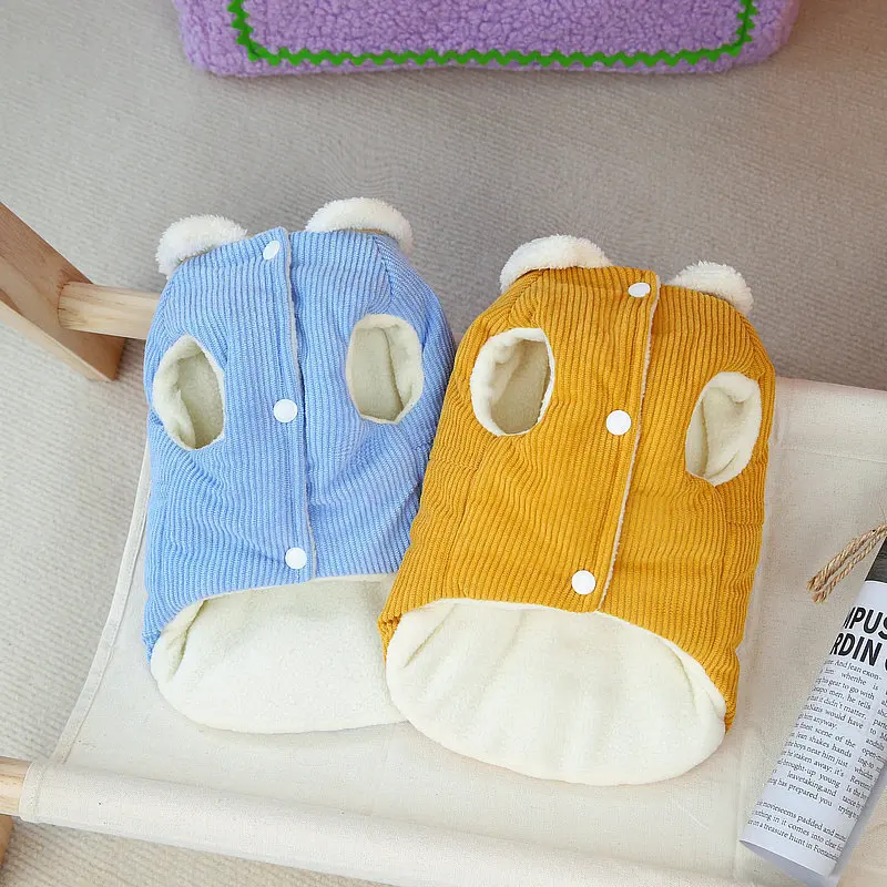 Ropa de invierno para perros, abrigo de algodón cálido de pana Simple de Color sólido, ropa para gatos de peluche, ropa para mascotas - imagen 4