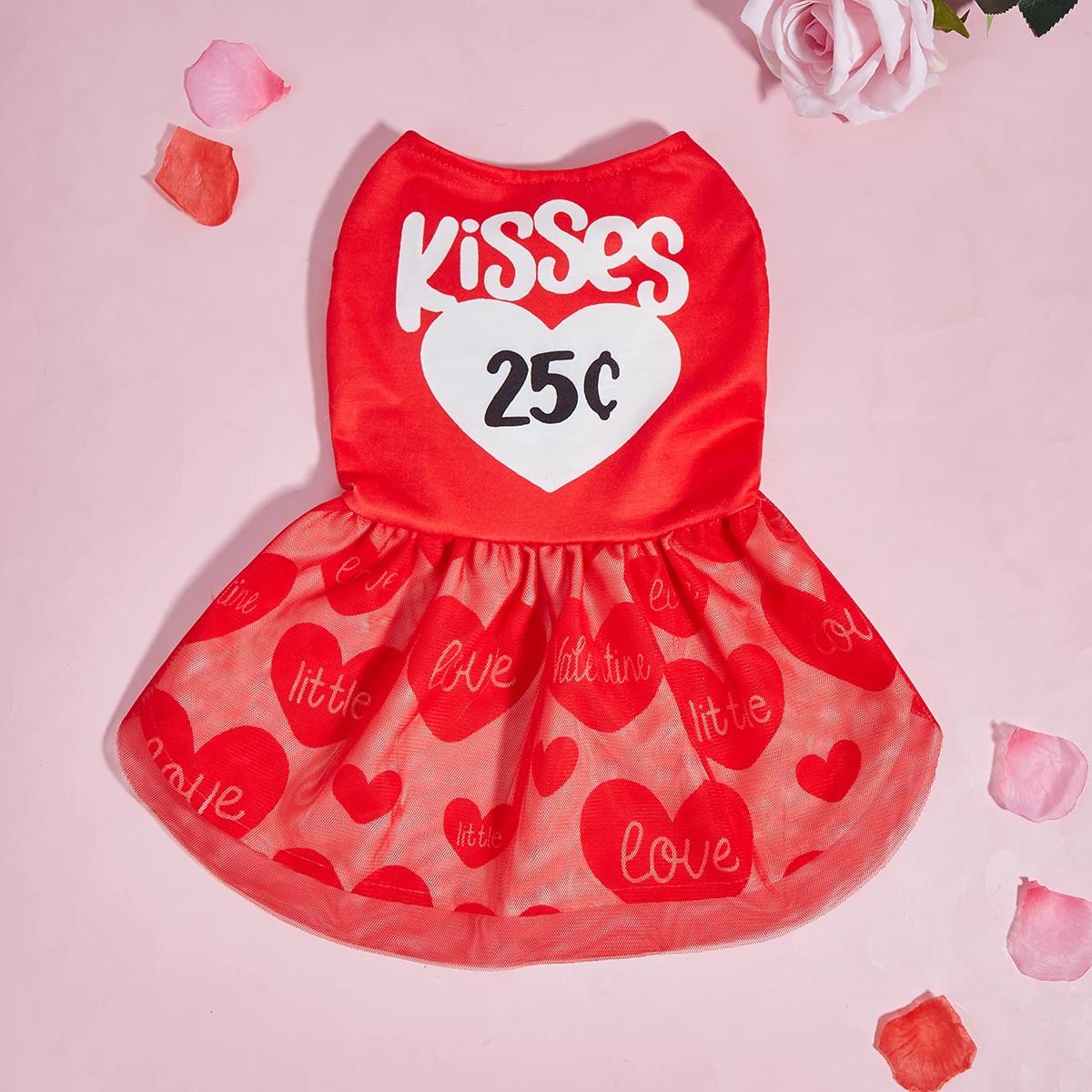 Vestido para perros pequeños, disfraz de besos con estampado de corazón, ropa para cachorros con tul, ropa cómoda para perros y gatos, ropa de San Valentín - imagen 5