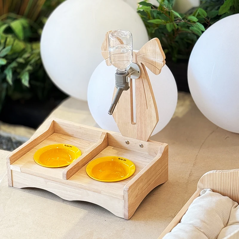 Dispensador de agua Vertical de madera maciza para mascotas, dispensador de cuencos ajustable, protege el Cervical, accesorios de productos de alimentación para animales pequeños - imagen 3