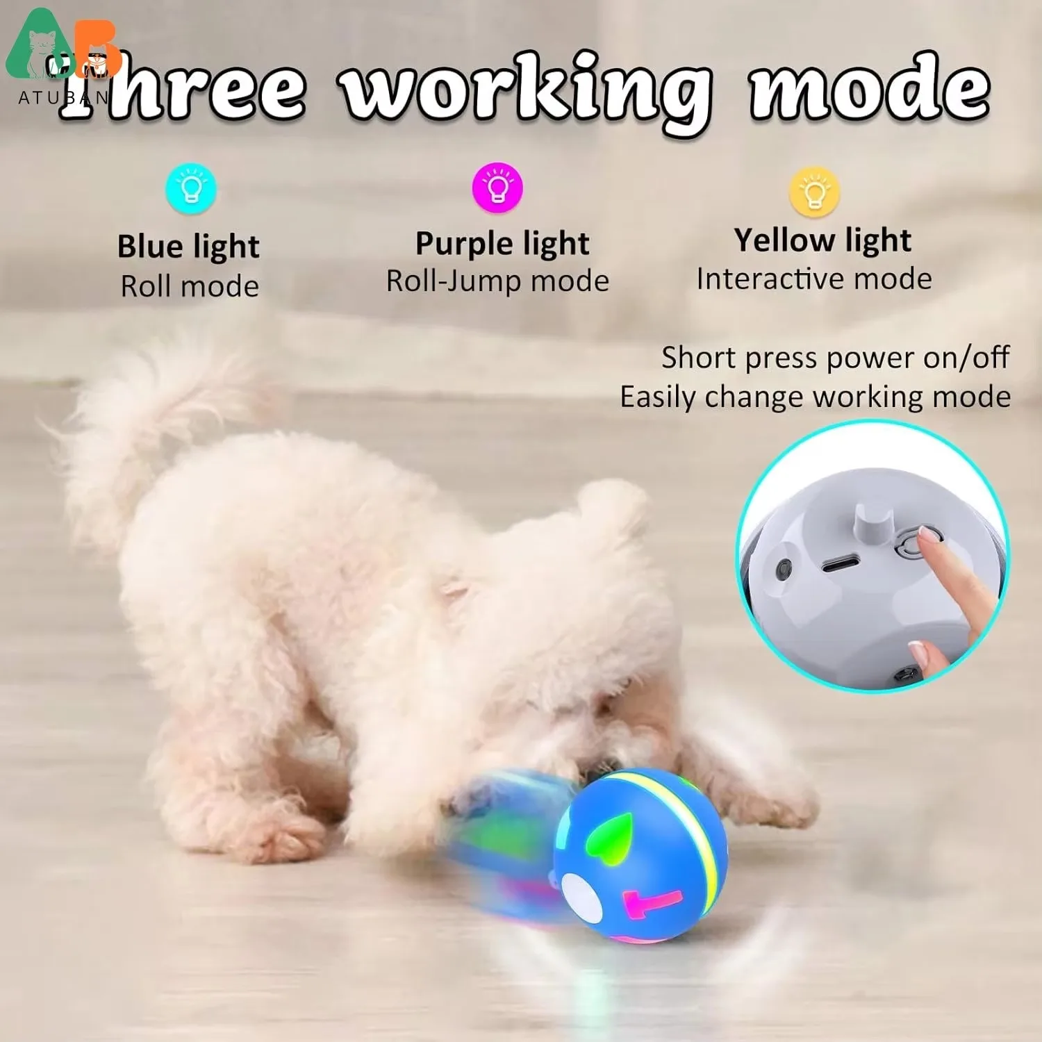 ATUBAN-juguetes interactivos para perros y gatos, bolas eléctricas inteligentes con activación por movimiento, recargable por USB, para cachorros medianos y pequeños - imagen 4