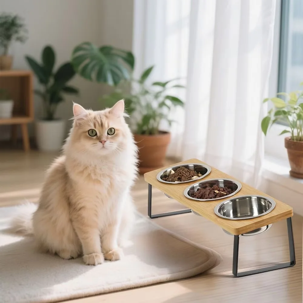 Comedero elevado antivoracidad para gatos – 3 tazones con soporte inclinado - imagen 3