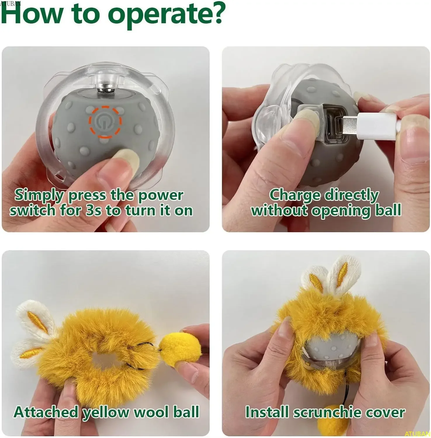 ATUBAN-juguetes interactivos para gatos, pelota Super Drive, juguete eléctrico para gatos, coche robótico rodante automático, activación por movimiento, juguete para gatos de encendido/apagado automático - imagen 4