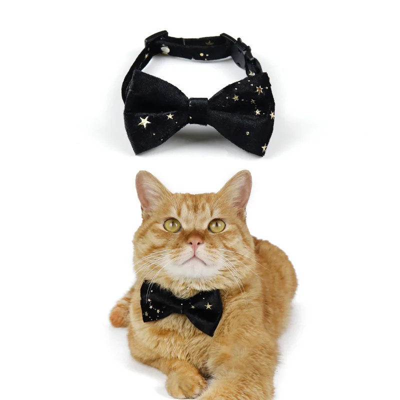 Collar de terciopelo para gato, hebilla de seguridad ajustable, pajarita para gatito, bonito lazo, Collar para cachorro, Chihuahua, accesorios para mascotas - imagen 4