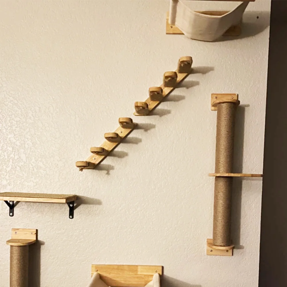 Estante para gatos con cómodo cojín, estantes y perchas curvadas para gatos, muebles para gatos montados en la pared para dormir, jugar y escalar - imagen 3