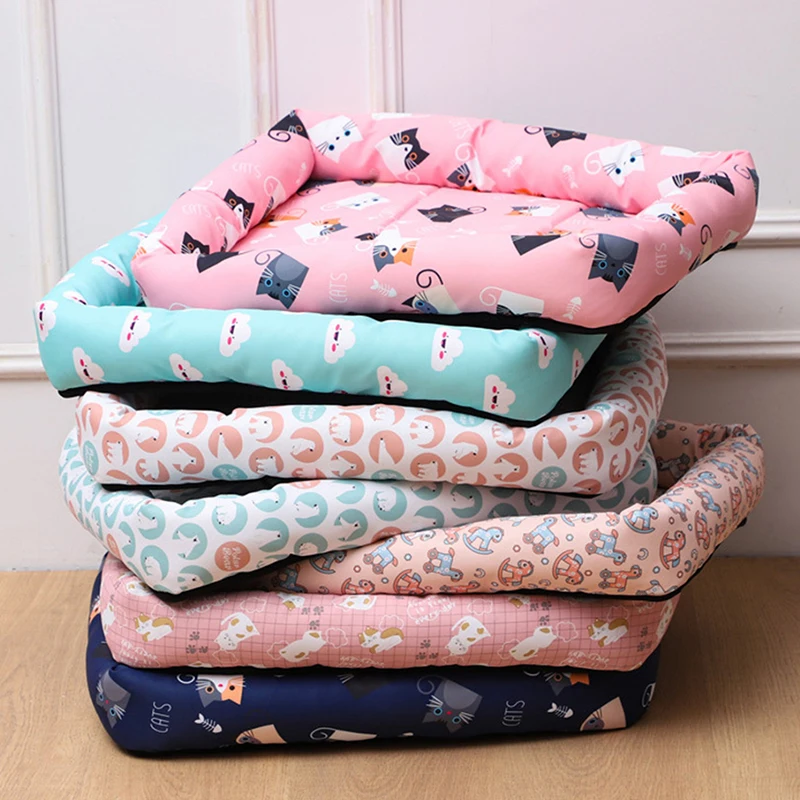 Cama de seda fría para perro, cojín de sofá con estampado cuadrado, suave, nido de dormir refrescante, perrera para mascotas, Gato y cachorro, Verano - imagen 3