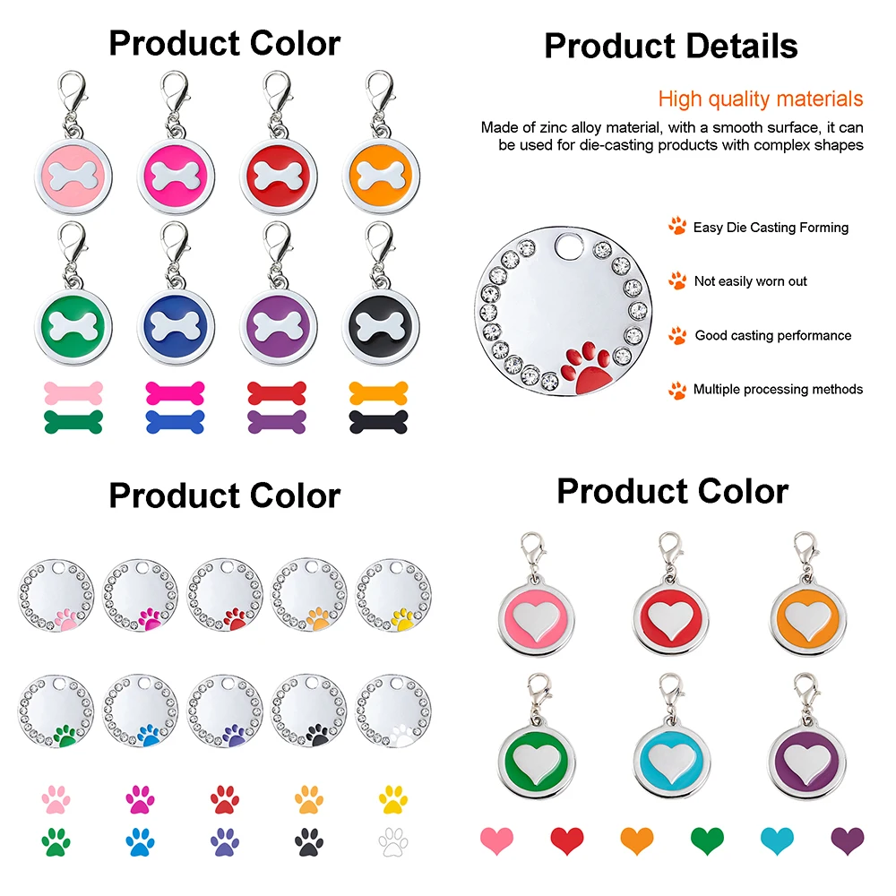 Etiqueta de identificación personalizada para mascotas, colgante con grabado personalizado para nombre de perro, cachorro, gato, Collar antipérdida, hueso, corazón, flor, accesorios inoxidables - imagen 2