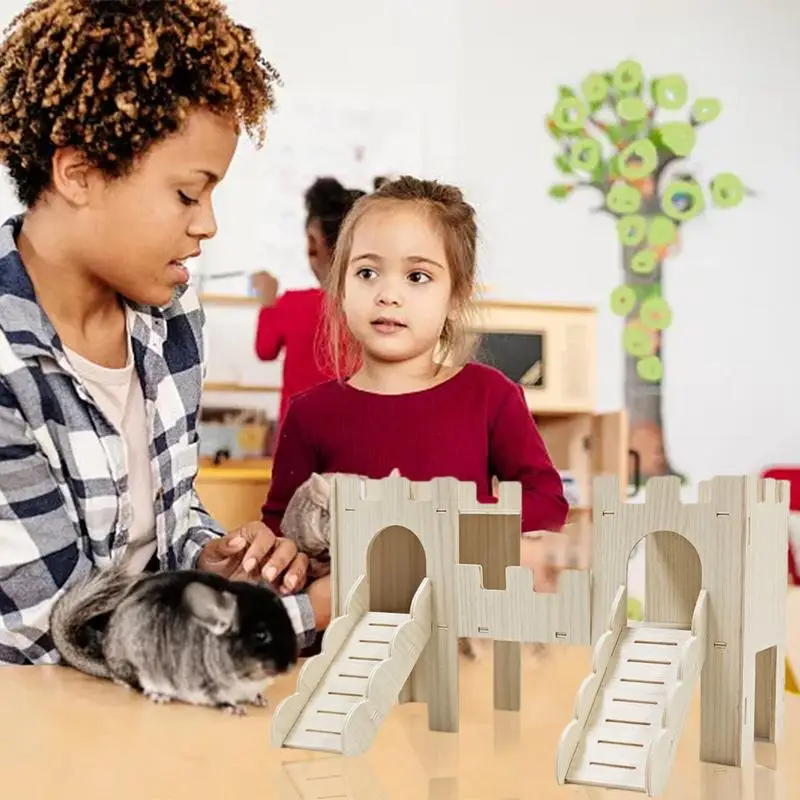 Casas de hámster y escondite, casa de hámster de madera, refugio de hámster, casa de conejillo de indias con escalera de escalada, cabaña de hámster para - imagen 5