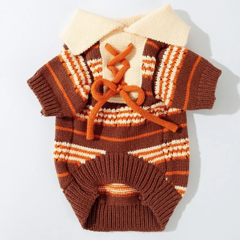 Suéter Polo a la moda para perros, ropa suave de invierno para perros, rayas coloridas, cuello alto de punto para cachorros, suéter para gatos dulces, caniche, suministros para mascotas - imagen 5