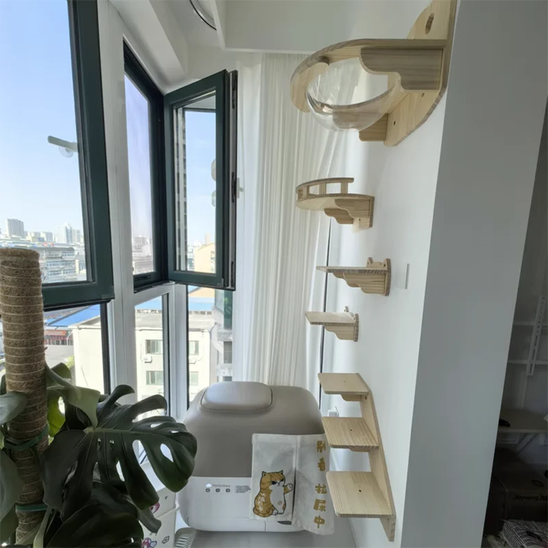 Árbol de madera para gatos, estantes de escalada montados en la pared para gatos, poste rascador, hamaca para gatos, marcos de casa y plataforma de salto, muebles para mascotas