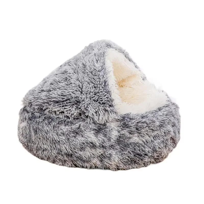 Cama para gatos de peluche ultrasuave, colchón para mascotas, cama cálida para mascotas con cubierta, nido redondo para dormir para perros y gatos, cueva para perros pequeños y gatitos - imagen 2