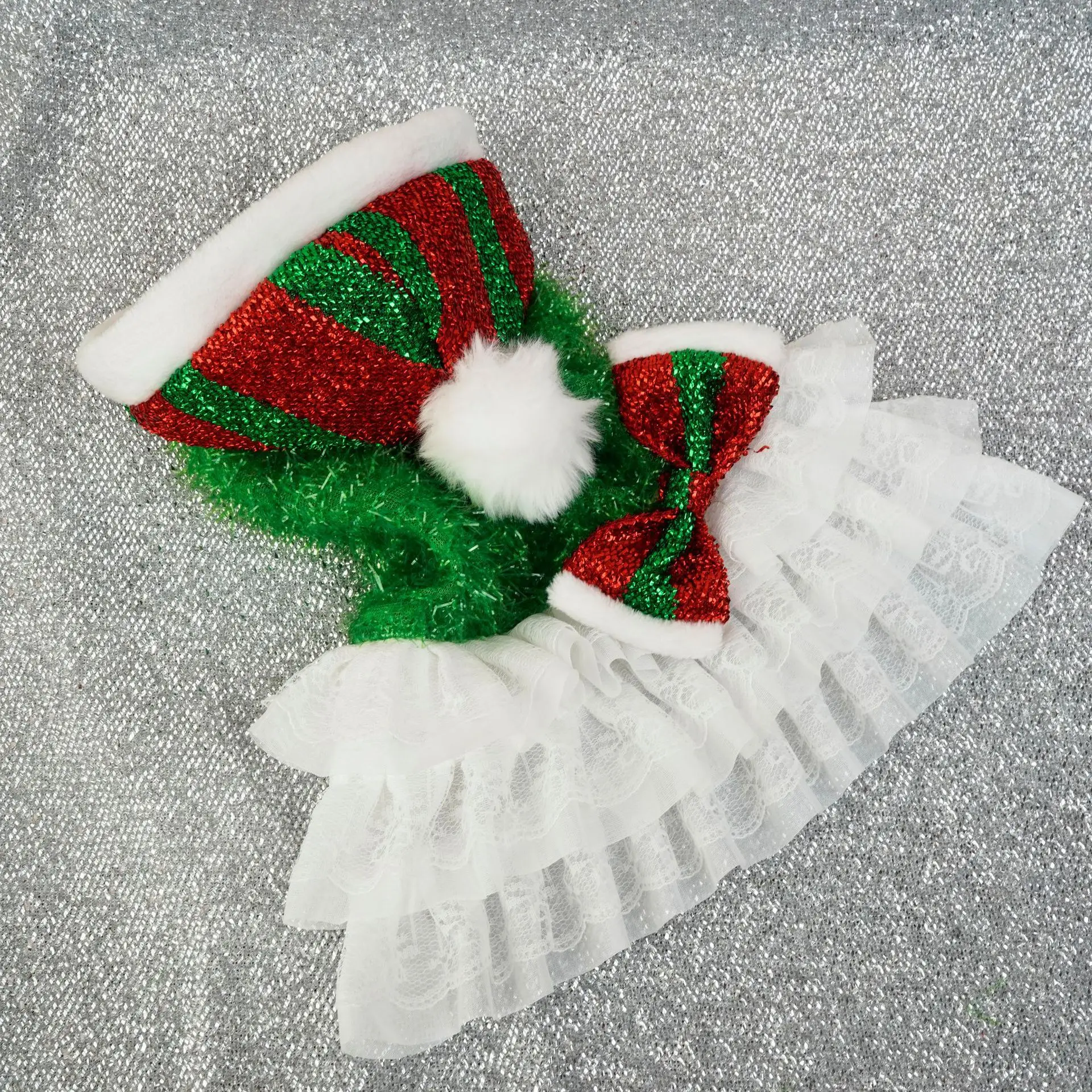 Vestido de lentejuelas de Navidad para mascotas, malla de empalme para perros, torre exterior, fiesta de Navidad, ambiente festivo, sombrero de Navidad con capucha, ropa para cachorros - imagen 2