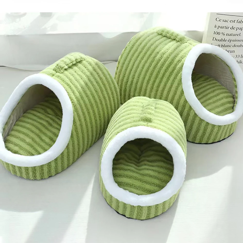 Perrera para perros de esponja gruesa y cálida a la moda, nido para gatos, diseño de zapatilla a rayas, cama para mascotas, cómoda y lavable, estera para dormir para mascotas