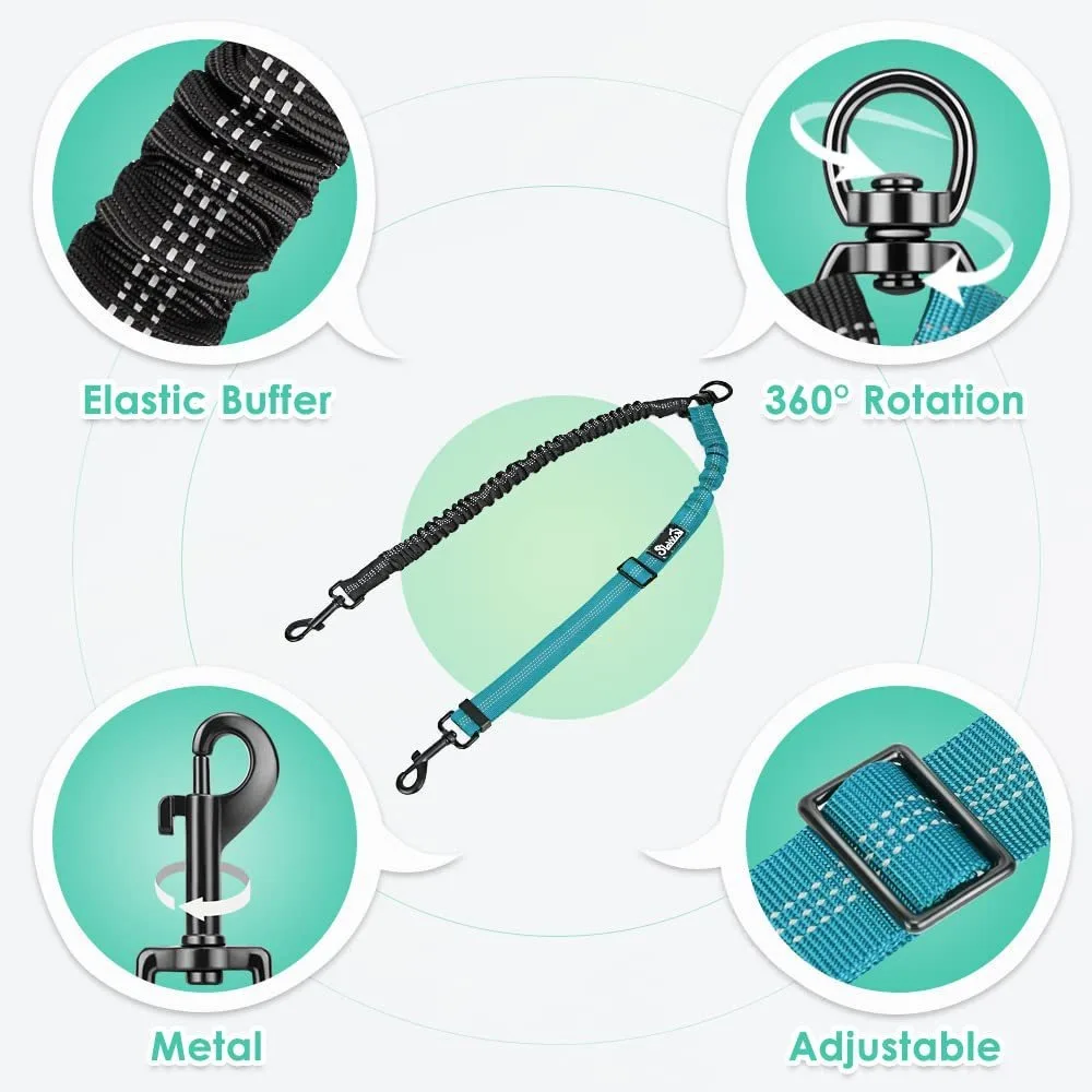 Acoplador de correa doble reflectante para perros, ajustable, sin enredos, nailon, doble plomo para mascotas para perros grandes y pequeños con cuerda elástica - imagen 2