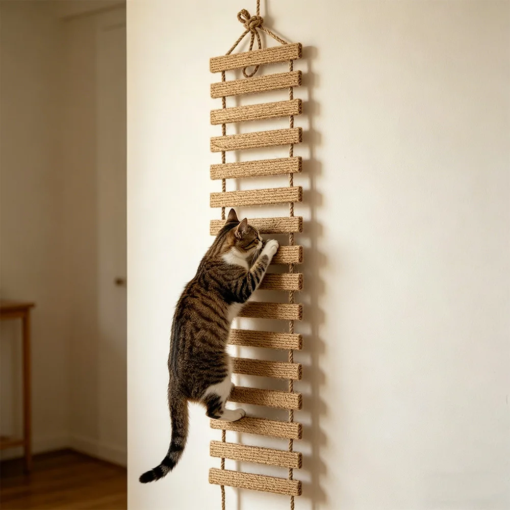 Puente sisal madera gato – Escalera rascador jaula - imagen 2