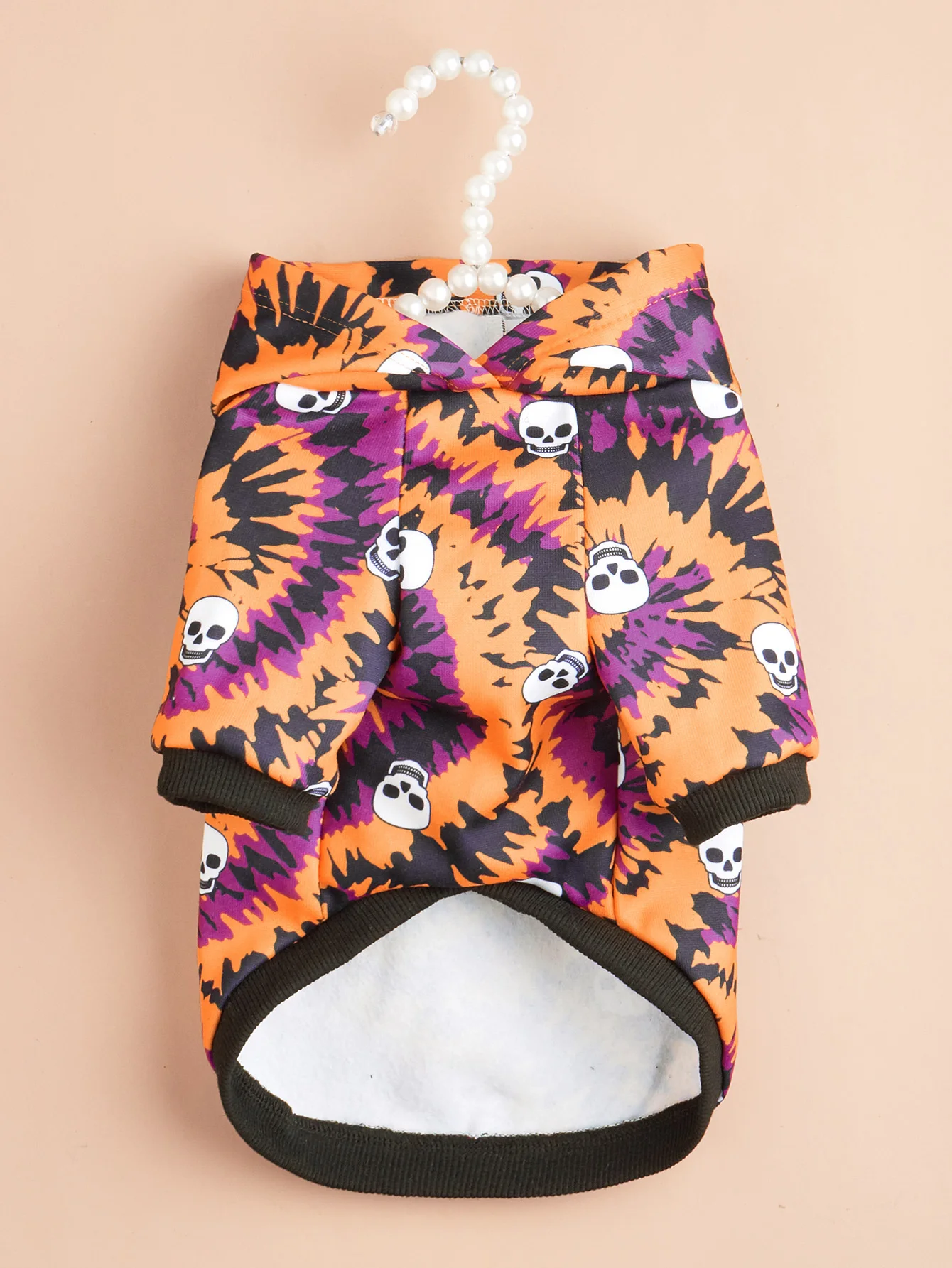Sudadera con capucha para mascotas de Halloween con estampado de remolino naranja y morado, motivos de calavera, sudadera con capucha para perros pequeños/gatos, traje festivo educado - imagen 3