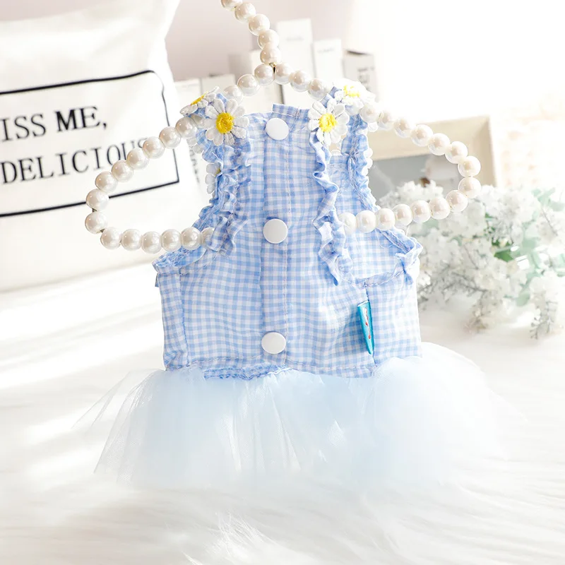 Vestido con orejas de conejo para primavera/verano para mascotas, vestido fino de princesa para gatos, vestido de hilo de encaje, camiseta sin mangas de peluche para perros pequeños, vestidos para perros pequeños - imagen 4