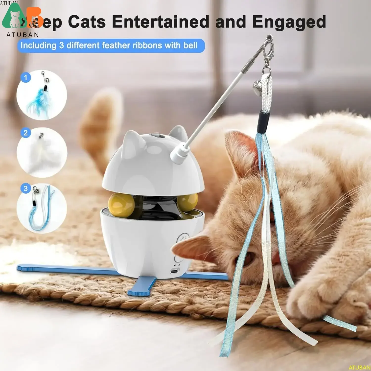 Juguetes interactivos 3 en 1 para gatos, ejercicio divertido, juguetes giratorios eléctricos para gatos de interior, juguete láser, bola automática para gatos, juguetes para gatitos - imagen 4