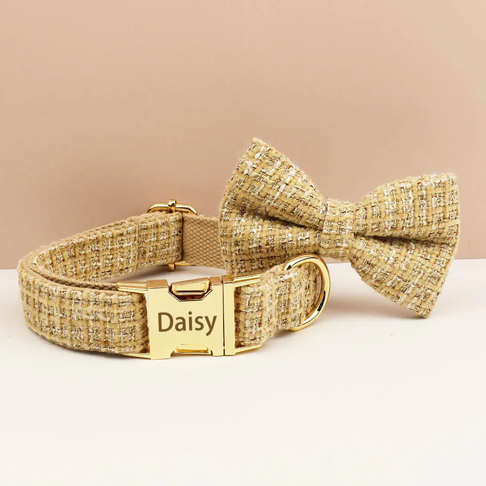 Juego de arnés y correa para perro, color caqui claro, con placa de identificación grabada personalizada, suministros personalizados para mascotas para perros - imagen 2