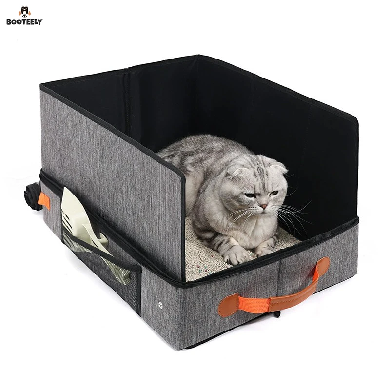 BOOTEELY-caja de arena plegable de tela Oxford para gatos, semicerrada, a prueba de salpicaduras, impermeable, almacenamiento compacto, inodoro para gatos