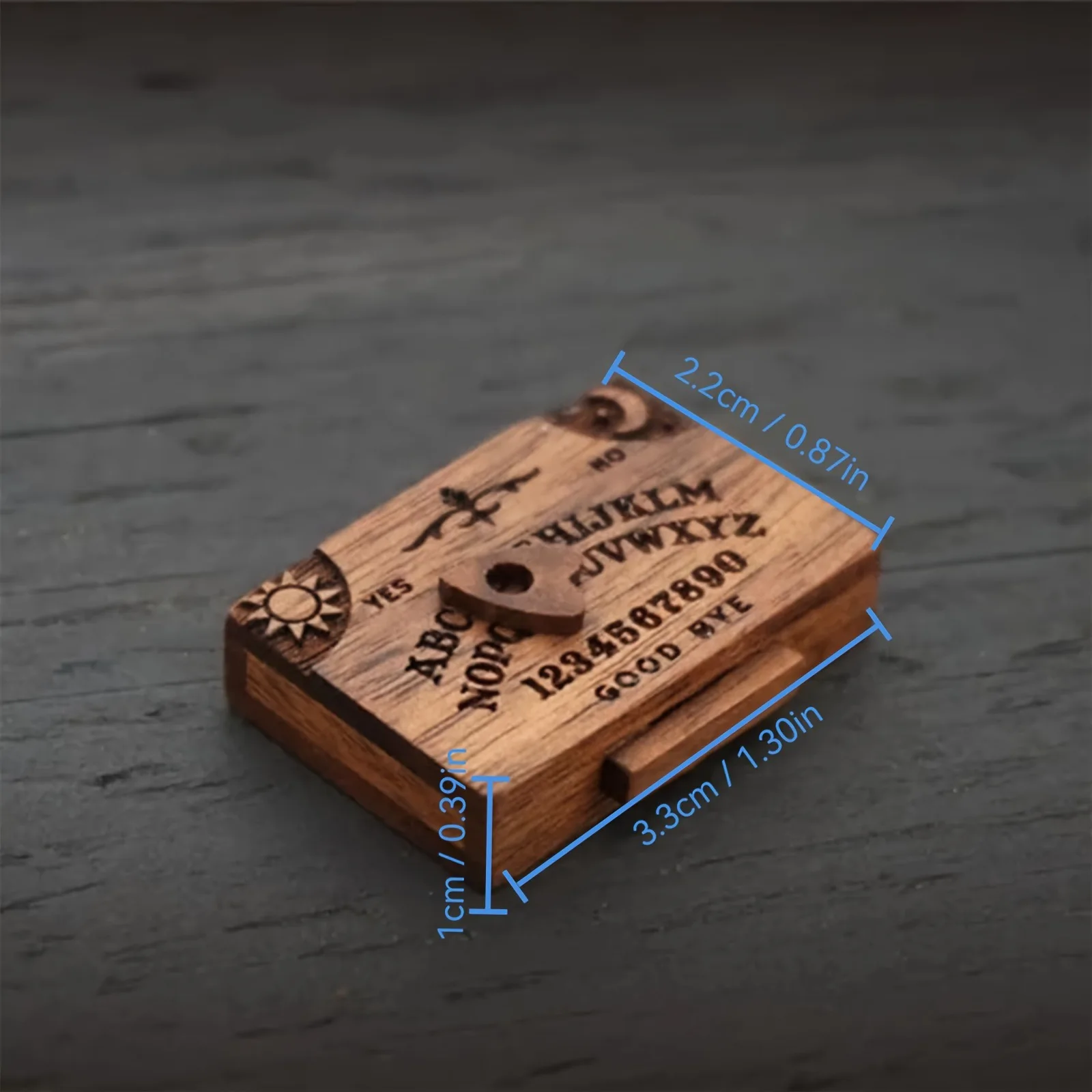 Mini tablero Ouija de madera con cajón – Decoración esotérica para el hogar