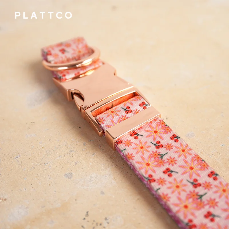PLATTCO-collar de perro de diseño único, estampado de lirio rosa con hebilla de oro rosa de alta calidad, 5 tamaños, PDC301RG - imagen 4