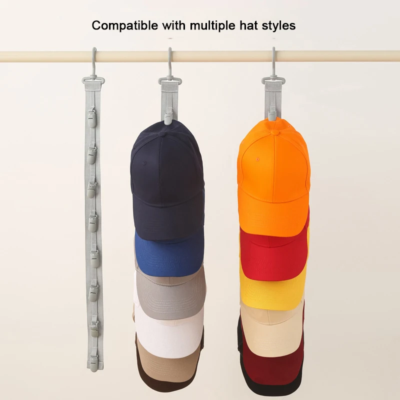 Estante para sombreros de armario, cuerda colgante, Clips de almacenamiento para sombreros, organizador de sombreros, exhibición para gorras de béisbol, colgador de sombreros para puerta de armario y dormitorio - imagen 2