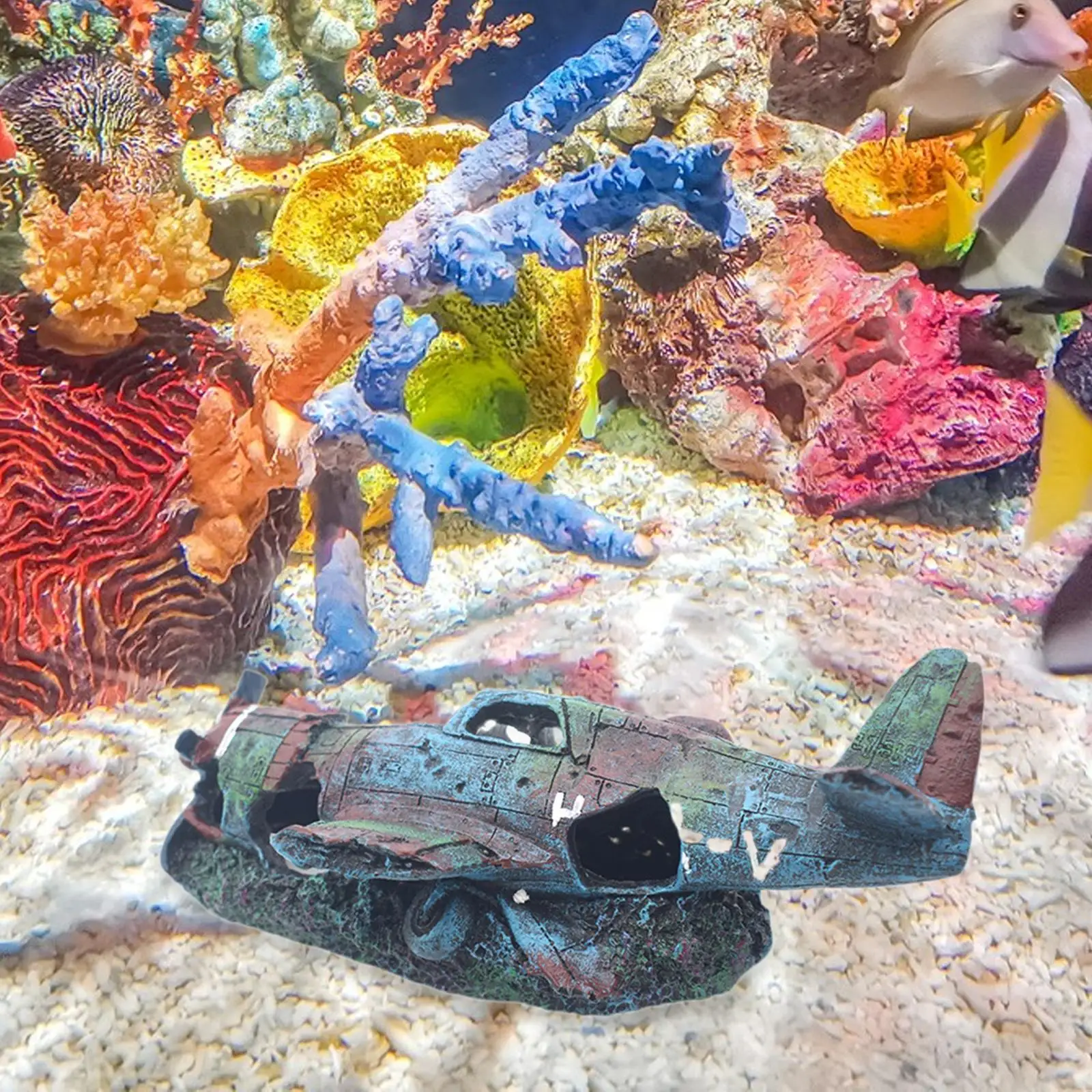 Airplane Wreck Aquarium Decoration Betta Cave Prawn Habitat,Breeding Area,Wreckage Decor,Fish Tank Ornament House for Fish