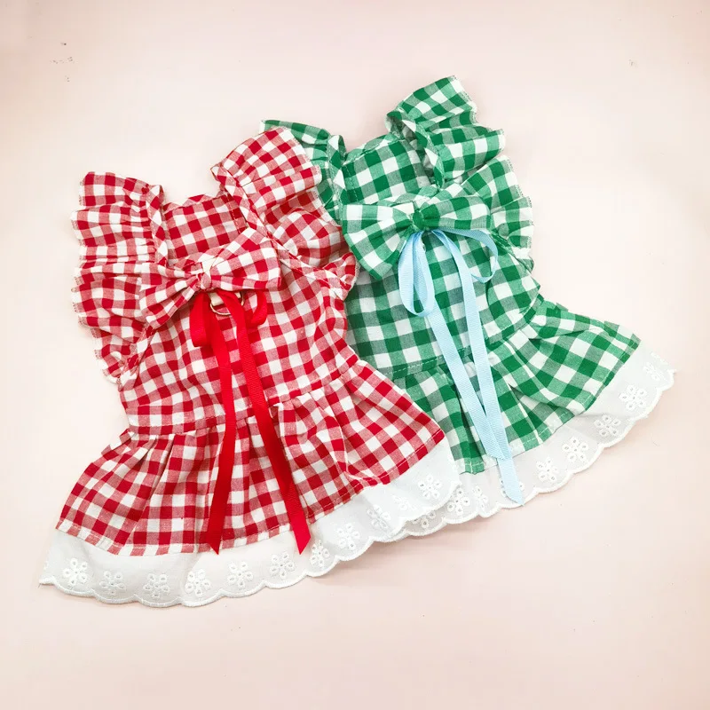 Conjunto de falda a cuadros de Navidad para otoño/invierno, pajarita, ropa para mascotas, ropa para gatos, vestidos para perros pequeños, ropa para cachorros - imagen 3