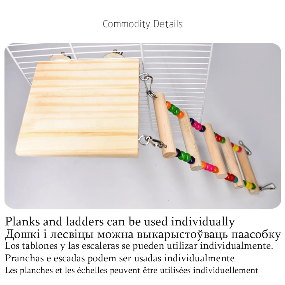 NONOR-juguetes para loros, puente de escalera colgante, columpio de madera para hámster, escalada, bolas coloridas colgantes de madera Natural, suministros para escaleras de pájaros - imagen 2