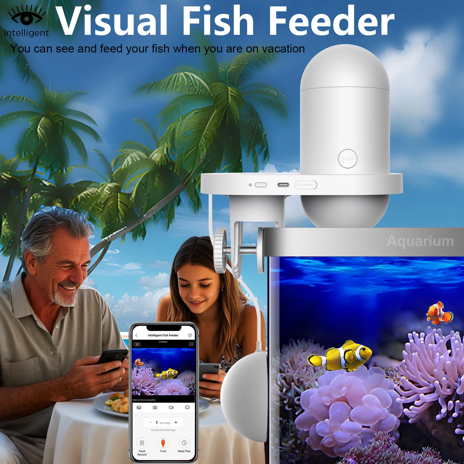 Alimentador automático de peces con cámara, tanque Visual, dispensador de alimentos, sincronización cuantitativa, aplicación Wifi inteligente para acuario, carga USB - imagen 2