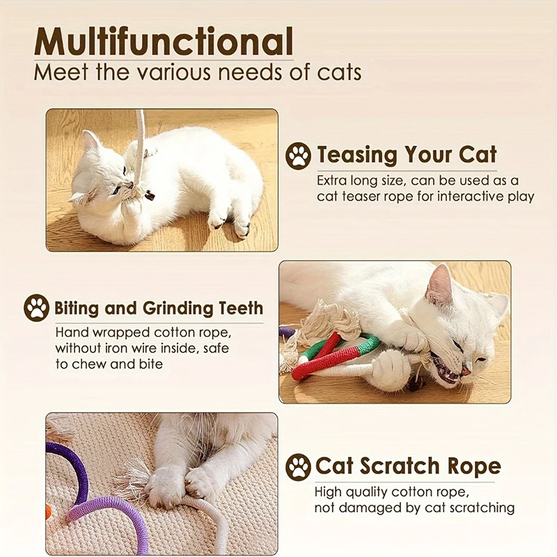 Juguete para masticar para gatos, limpieza de dientes de algodón, cuerda de hierba gatera, juguetes para gatos de interior, ejercicio interactivo para morder, juguetes para la dentición de pezones para gatos - imagen 4
