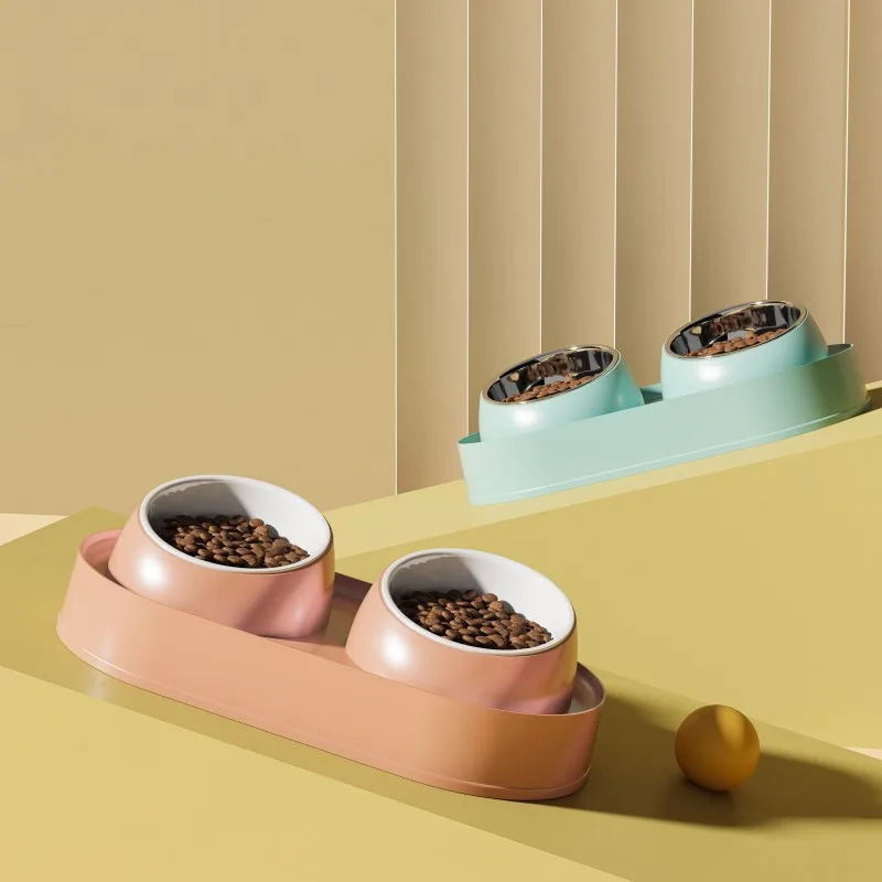 OUZEY-cuenco doble antideslizante todo en uno para mascotas, cuenco de acero inoxidable para alimentación de cachorros, cuenco de agua para gatos, alimentador para perros, suministros para mascotas - imagen 4