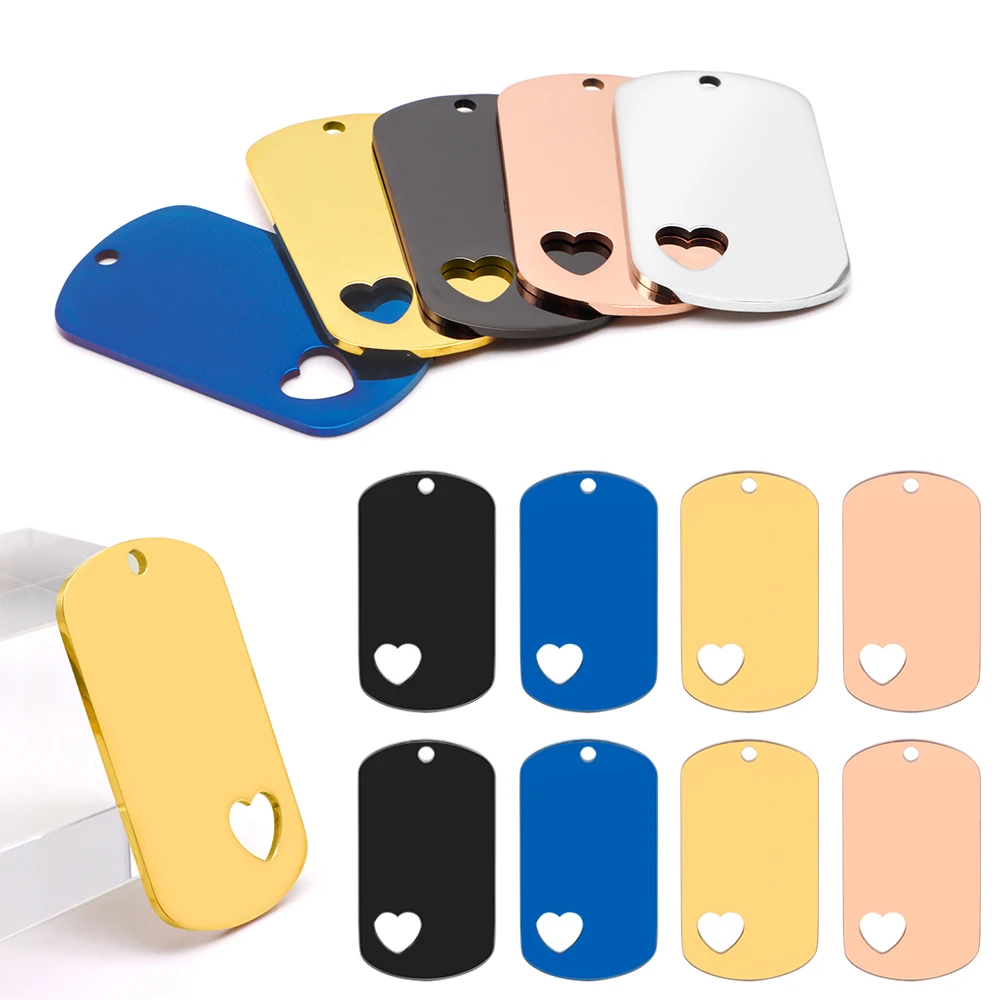 Venta al por mayor, 20 piezas, Collar para mascotas de acero inoxidable, etiqueta colgante de Metal, identificación en blanco, colgante de moda personalizado opcional multicolor para gato