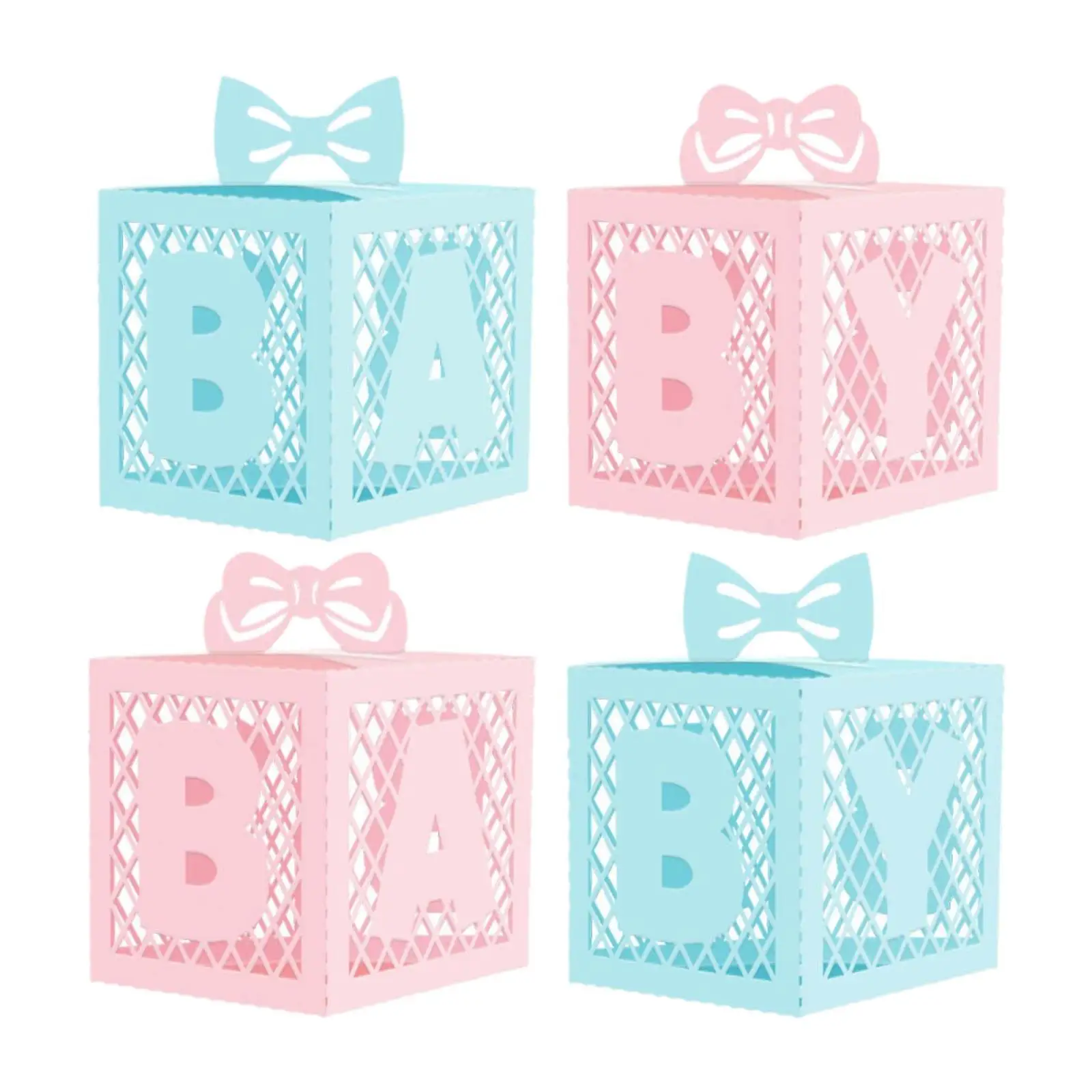 Set of 4 Baby Boxes with Letters, Block Pattern, Box Decoration