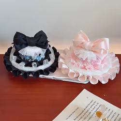 Accesorios para gatos y perros: sombrero copa rosa, diadema encaje