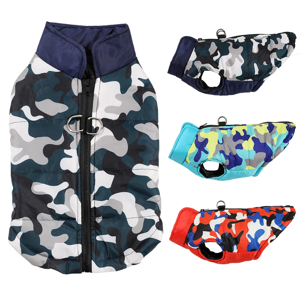 Chaqueta con estampado de camuflaje para perros pequeños y gatos, ropa cálida con cremallera para cachorros, disfraz de Pug, Yorkies, Chihuahua, otoño e invierno