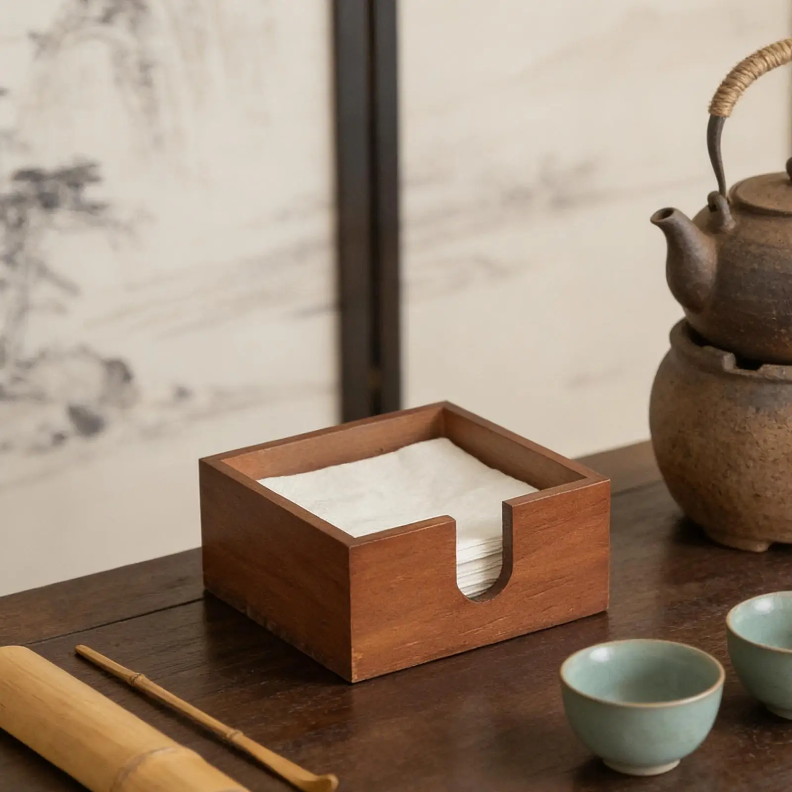 Servilletero de mesa de madera, organizador de Bloc de notas decorativo, caja de almacenamiento para el hogar, oficina, escritorio, cocina, restaurante, cafetería y Bar - imagen 4