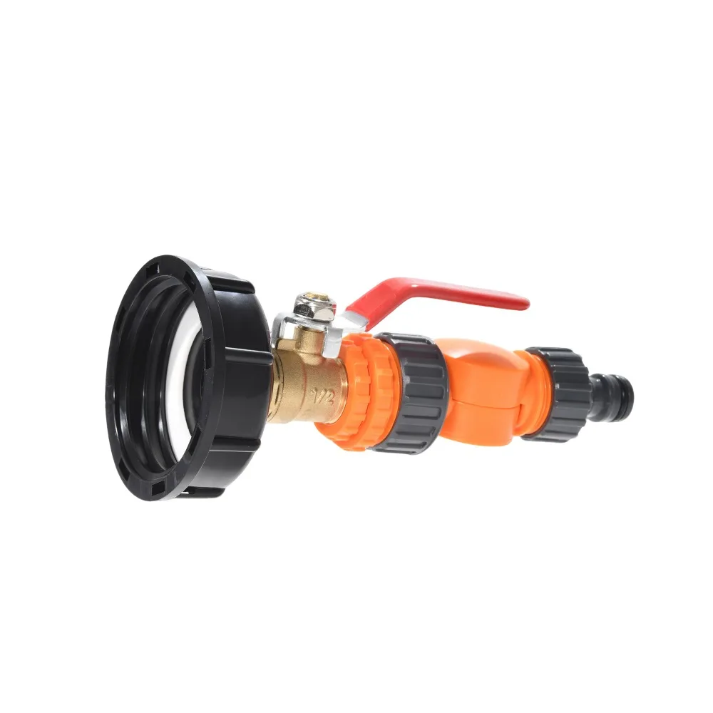 Adaptador de tanque IBC, conector de manguera de S60x6 a 16mm con válvula de grifo ajustable, conexión rápida para riego de barril de lluvia - imagen 2
